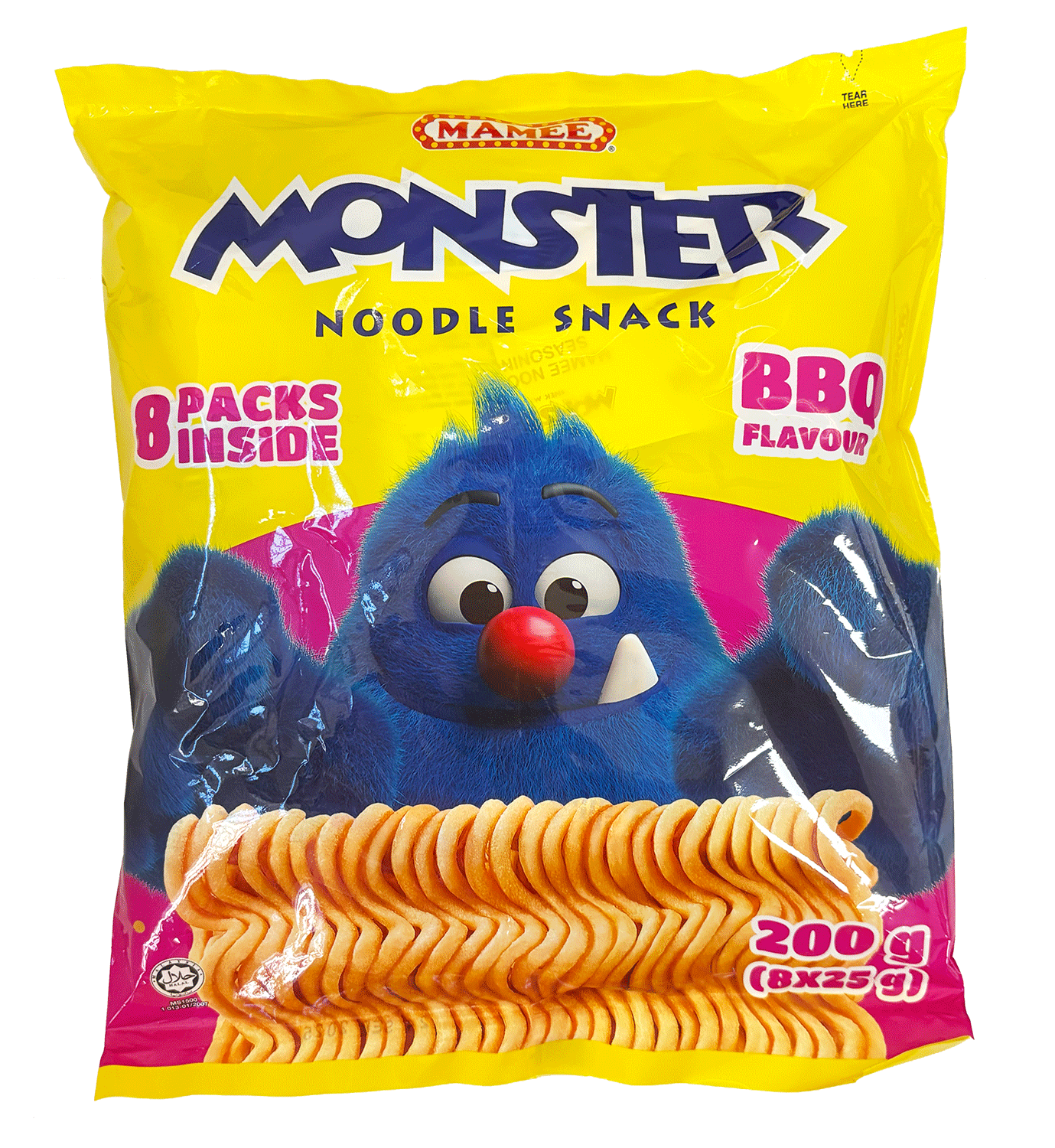 Mamee Monster Noodle Snack 200g BBQ Flavour  - 8 Packs