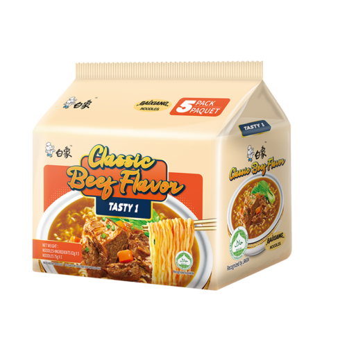Baixiang Tasty 1 Classic Beef Soup Instant Noodles Five-Pack 82g*5