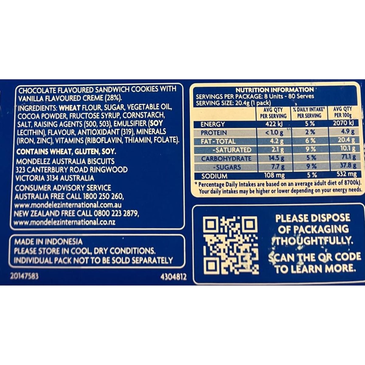 Oreo Original Sandwich Cookies Multipack Mini Bags (80 pk)