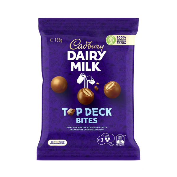 Cadbury Dairy Milk Top Deck Chocolate Bites Snack And Share Bag 135g