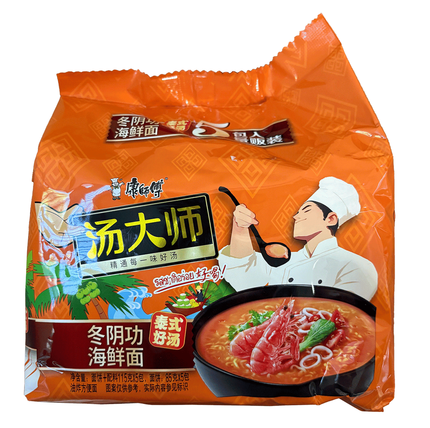 Master Kong Kangshifu Soup Dashi Tom Yum Seafood Noodles – 85g × 5