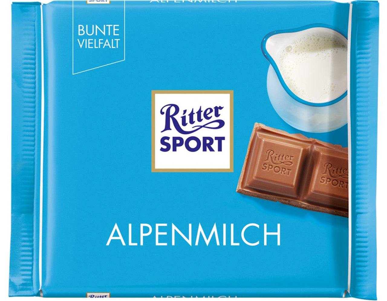 Ritter Sport 阿尔卑斯牛奶巧克力 30% 可可 – 100克