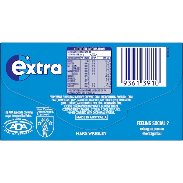 Extra Peppermint Sugar Free Chewing Gum 14pc 27g