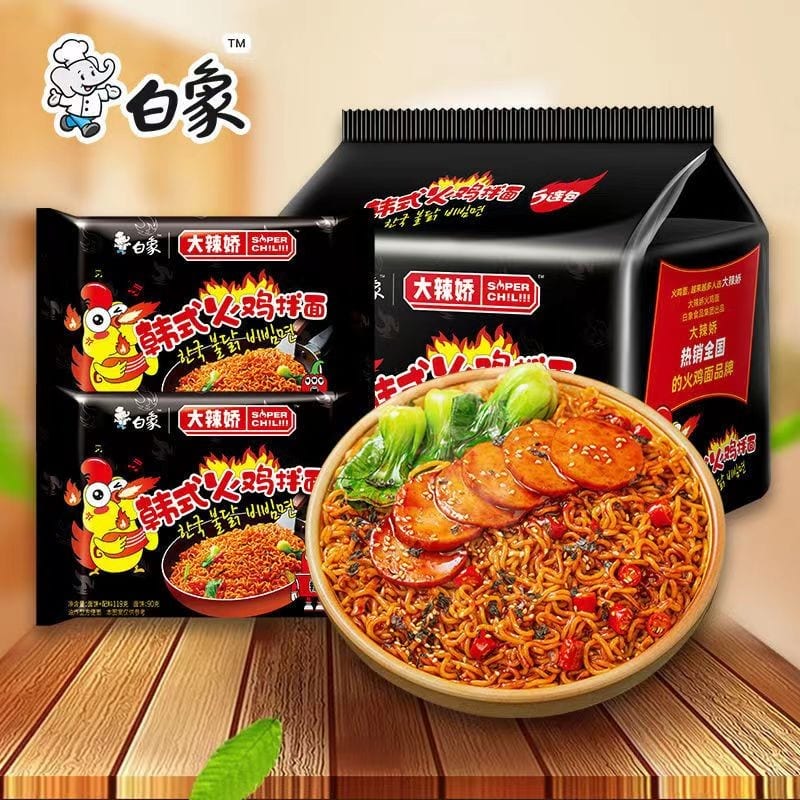 Baixiang Super Chil Korean-Style Hot Chilli Chicken Flavor Stir-Fried Noodles 112g×5 Pack