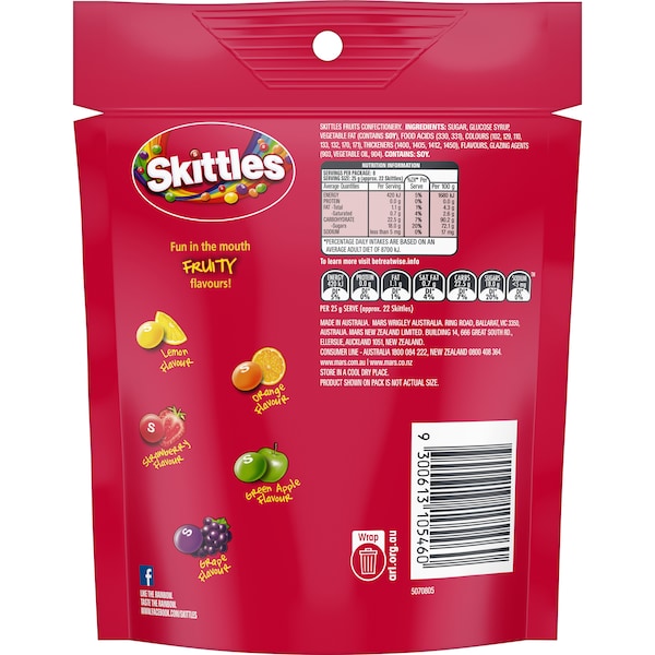 Skittles Fruits Chewy Lollies Party Share Bag 200g