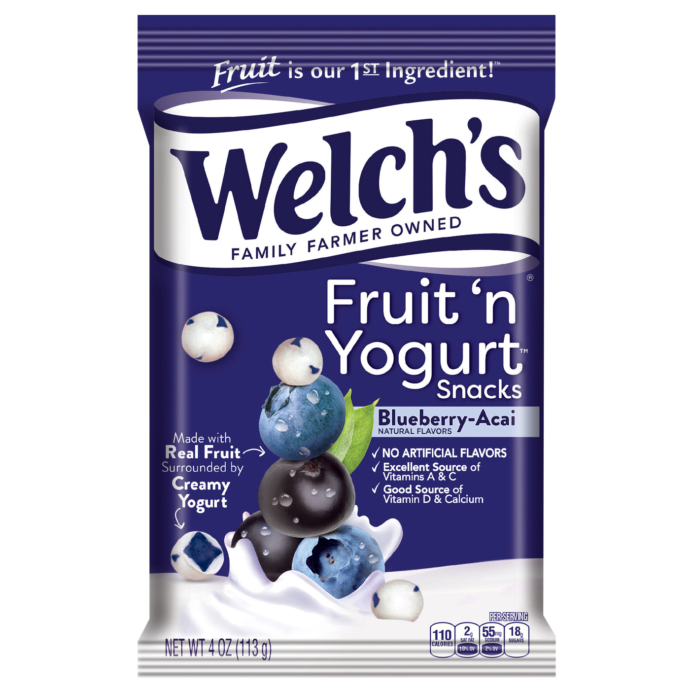 Welchs 蓝莓巴西莓水果酸奶零食袋装 – 4盎司 113克