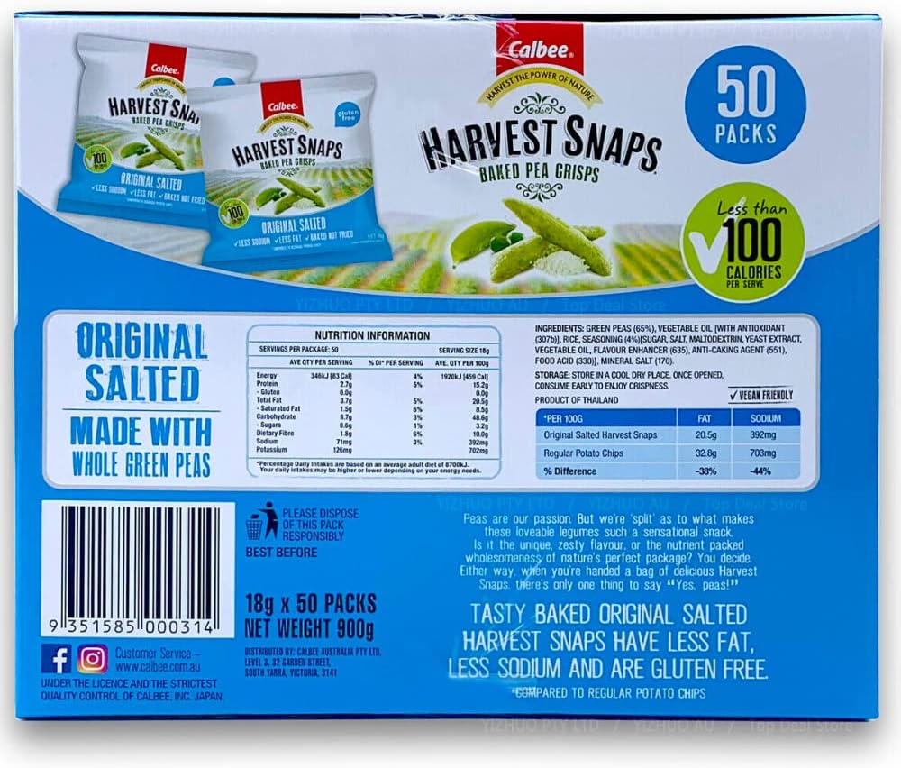 Calbee Harvest Snaps Baked Pea Crisps (18 g x 50 pk)