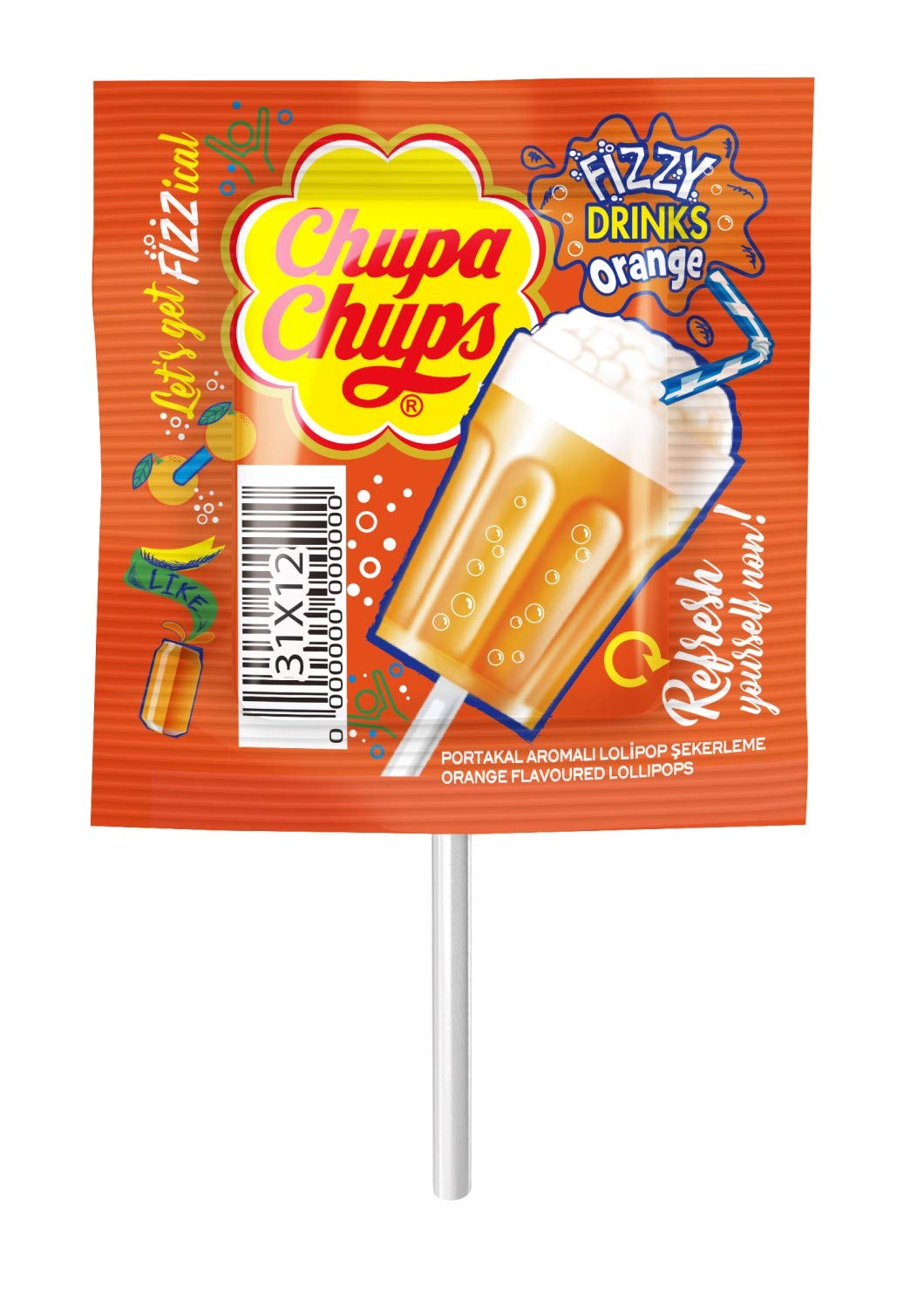 Chupa Chups 3D Fizzy Drinks Lollipops - Fizzy Drinks Orange 15g