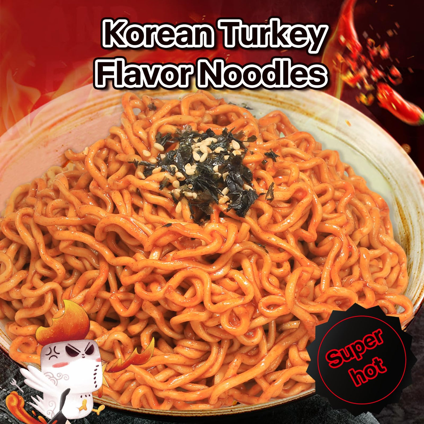 Baixiang Super Chil Korean-Style Hot Chilli Chicken Flavor Stir-Fried Noodles 112g×5 Pack