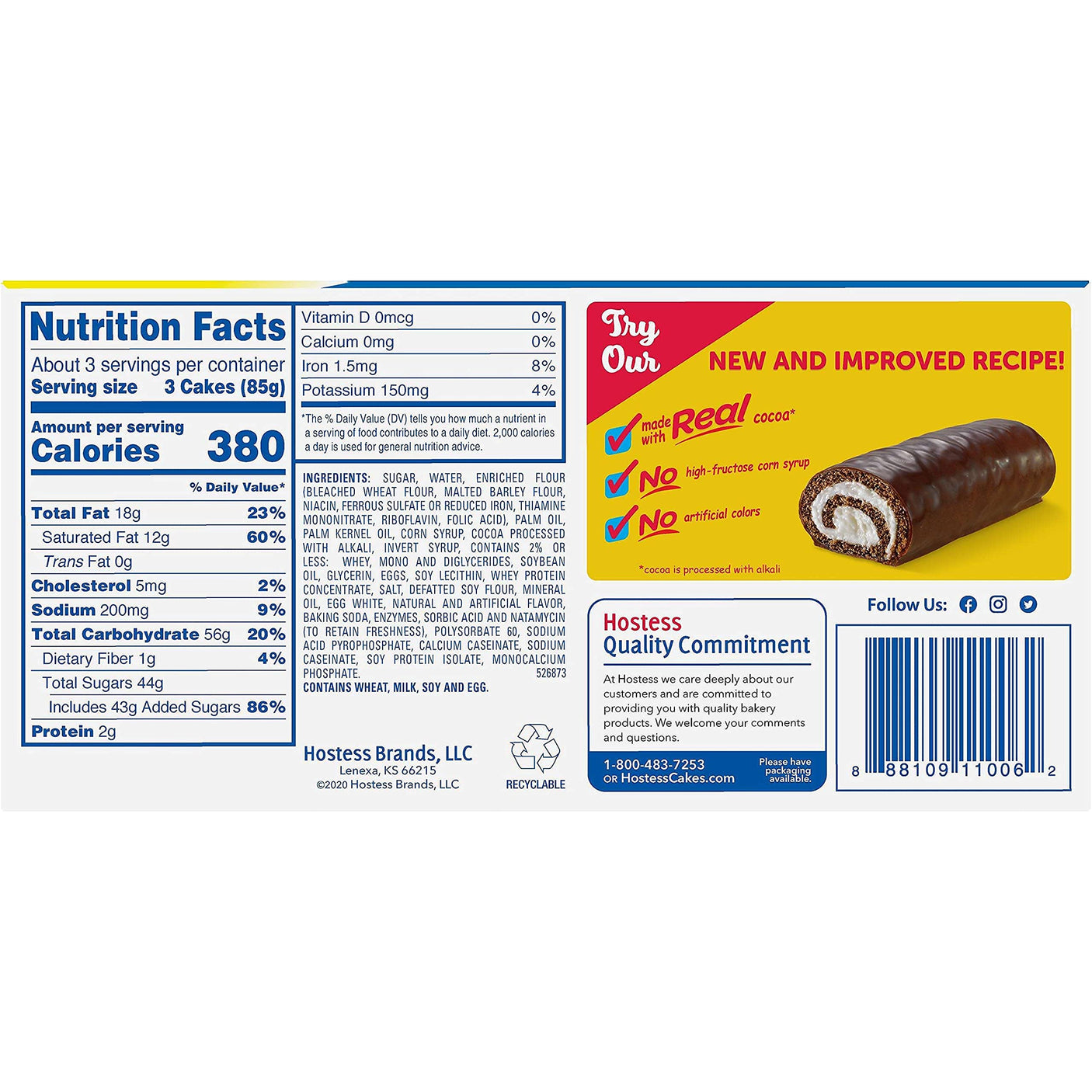 Hostess Ho Hos 巧克力奶油卷蛋糕 10个装 284克