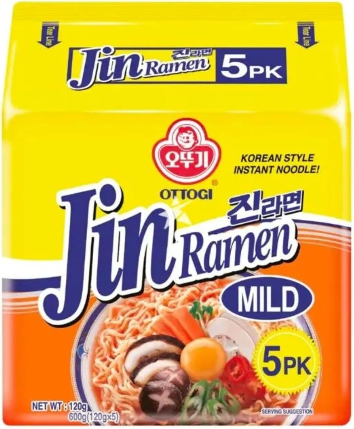 Ottogi Jin Ramen Mild Noodle 5x120g, 600 g