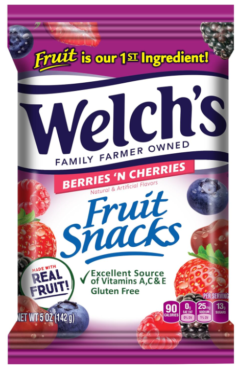 Welchs Peg Bag Fruit Snacks Berries N Cherries – 142g
