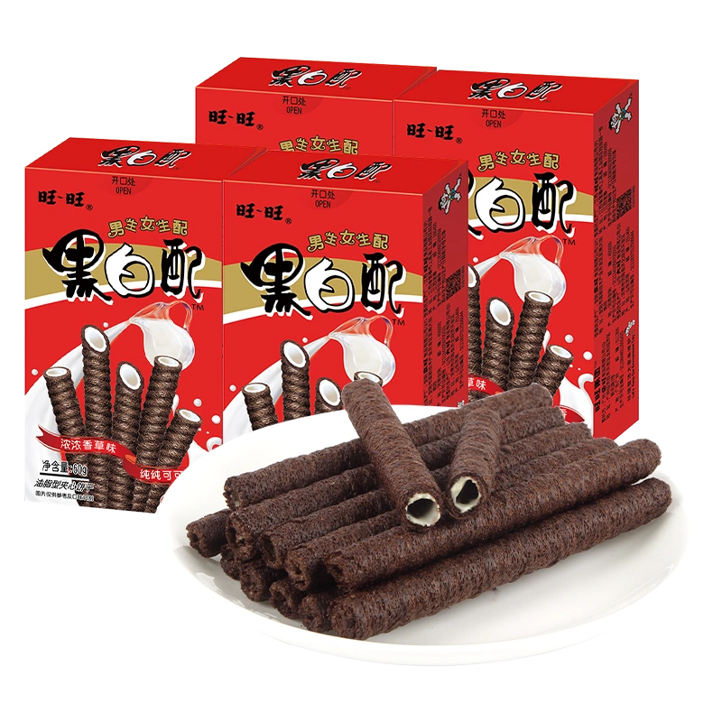 Want Want Black & White with Sandwich Biscuits Vanilla Flavor Roll 56g