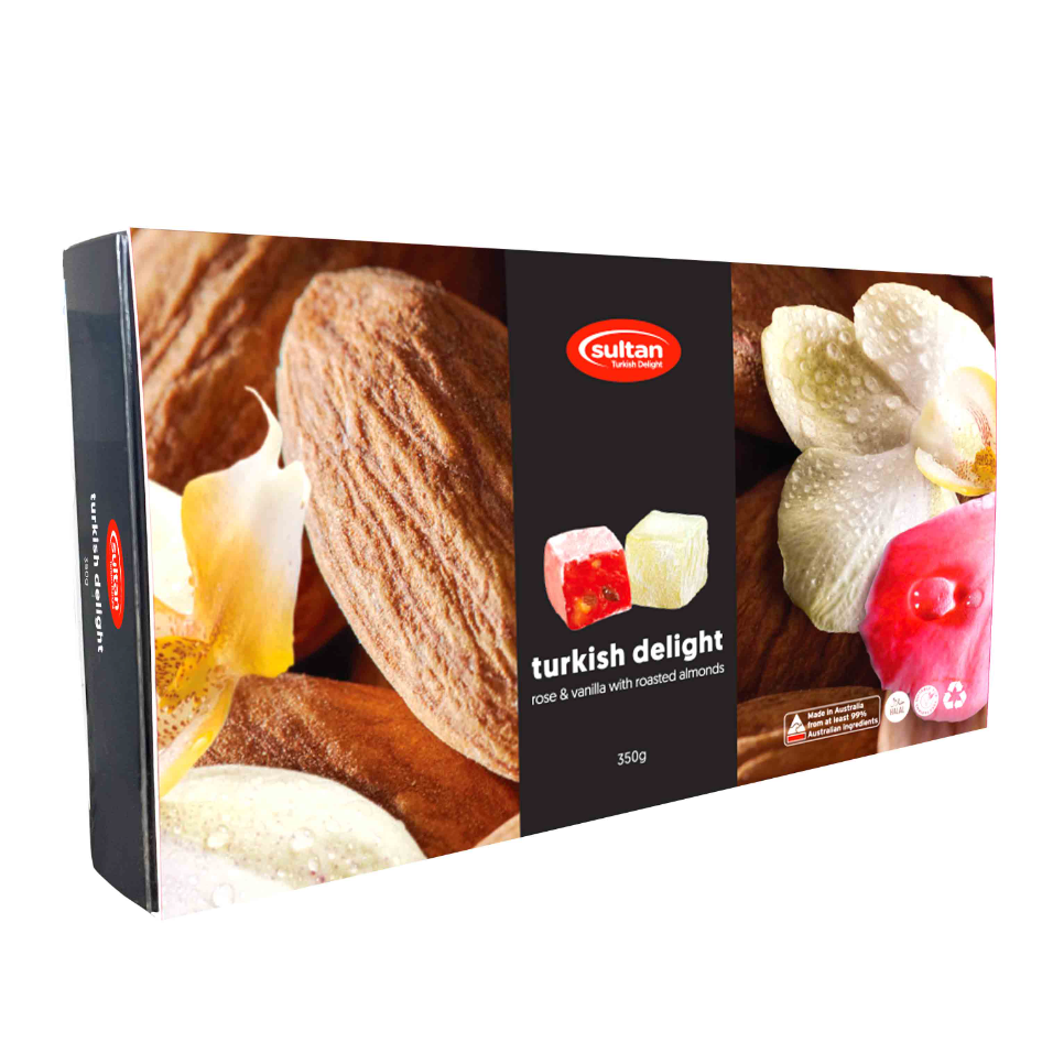 Sultan Turkish Delight Rose Vanilla With Roasted Almond 350g