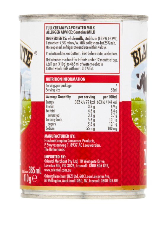 黑白全脂淡奶 410g