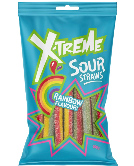X-Treme Sour Straws Rainbow 150g