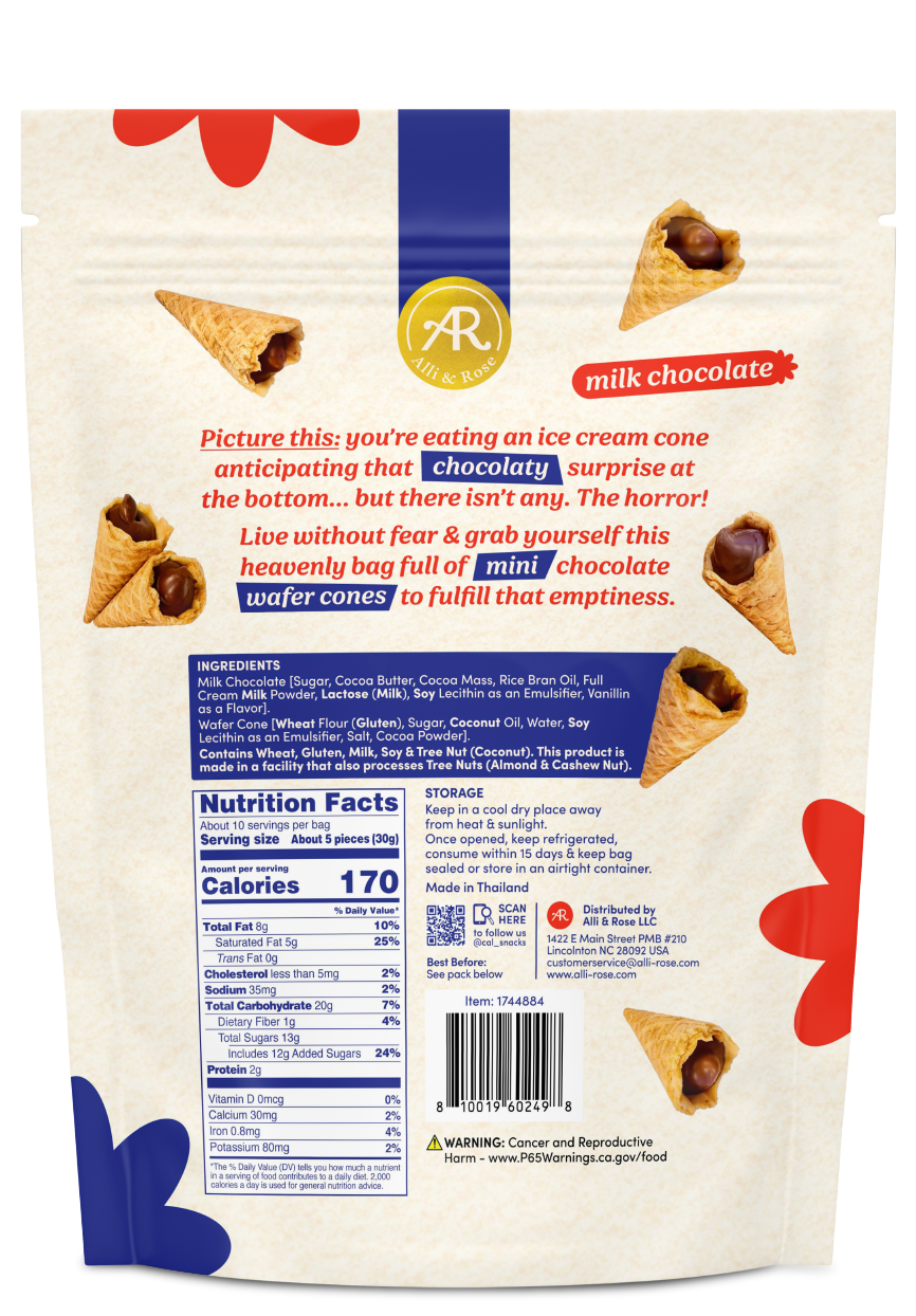 Alli & Rose Chocconi Milk Chocolate Mini Wafer Cones (397g)