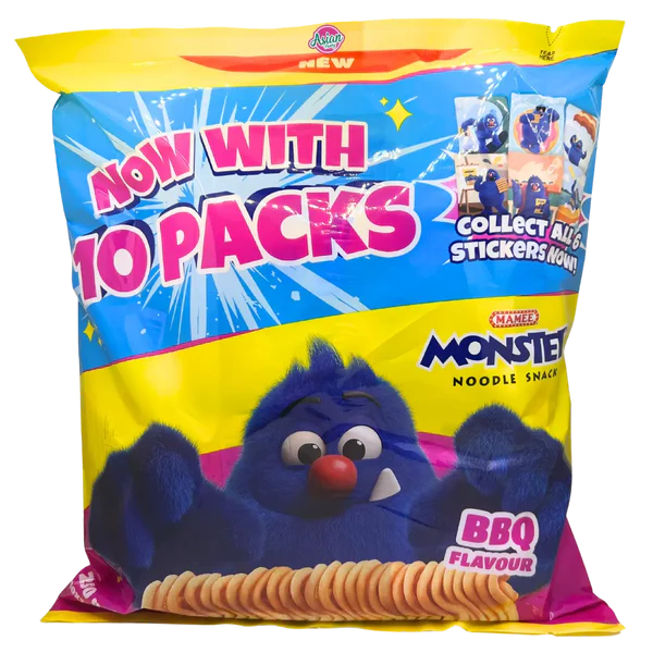 Mamee Monster Noodle Snack BBQ Flavour – 10 Pack (250 g)