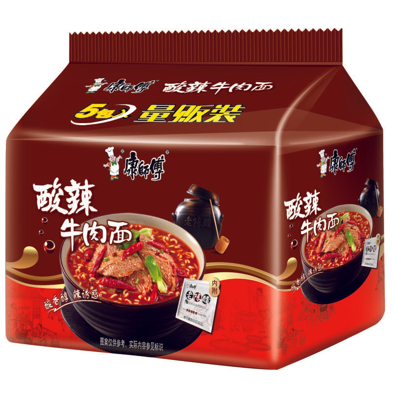 Master Kong (Kangshifu) Sour & Spicy Beef Noodle [Old Mature Vinegar Flavor] - 111g x5