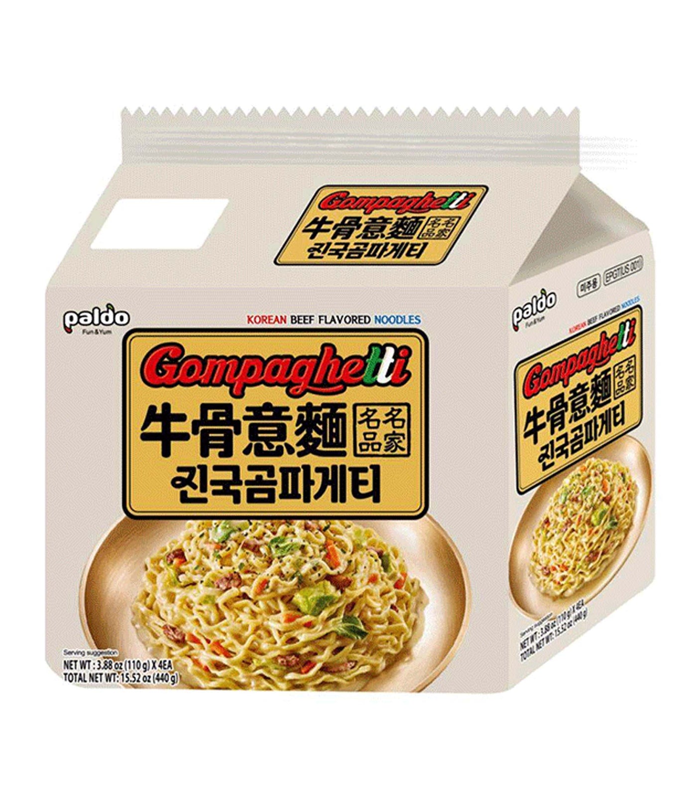 Paldo Gompaghetti Korean noodles [Korean Beef Flavored] - 110g (4 Packs)