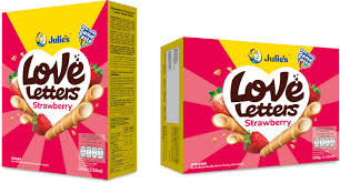 Julie's Love Letters Strawberry Cream Wafer Rolls 100g
