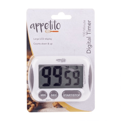 APPETITO Appetito Digital Timer With Large Lcd Display 100 Minutes White #3476 - happyinmart.com.au