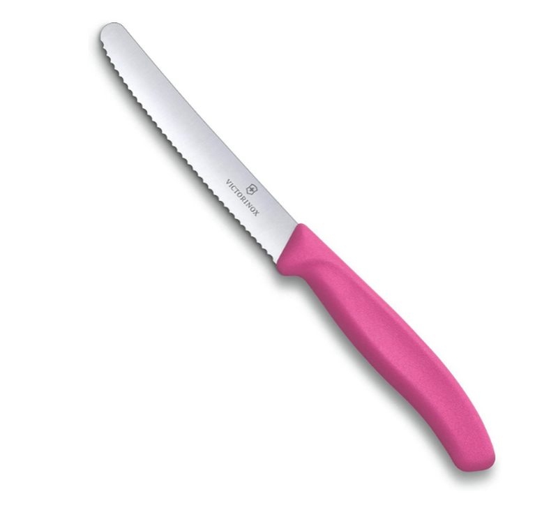 Victorinox Swiss Classic Tomato And Table Knife 11cm Round Tip Wavy Edge Pink 
