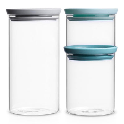 BRABANTIA Brabantia Stackable Glass Jar 3 Pieces Set With Soft Tone Lids #07869 - happyinmart.com.au