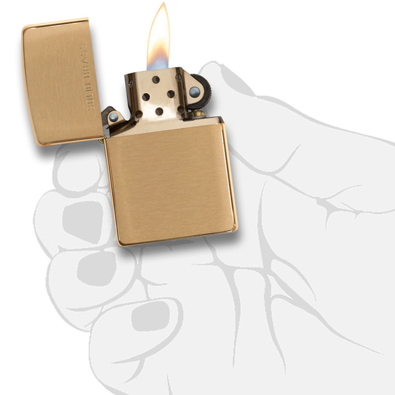 Zippo Brushed Finish Brass With Solid Brass Refillable Lighter 