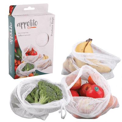 APPETITO Appetito Woven Net Produce Bags Set 3 #3653-1 - happyinmart.com.au