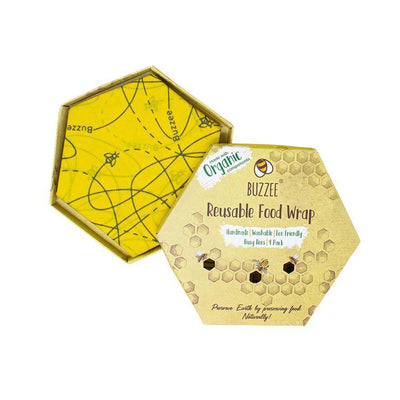 BUZZEE Buzzee Organic Beeswax Wraps Pack 4 Busy Bees #3748-2 - happyinmart.com.au