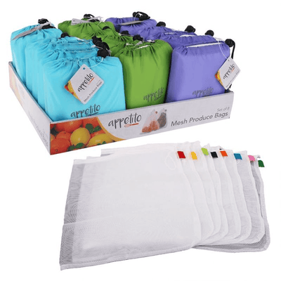APPETITO Appetito Mesh Produce Bag Set 8 With Pouch Cdu 18 #3652 - happyinmart.com.au