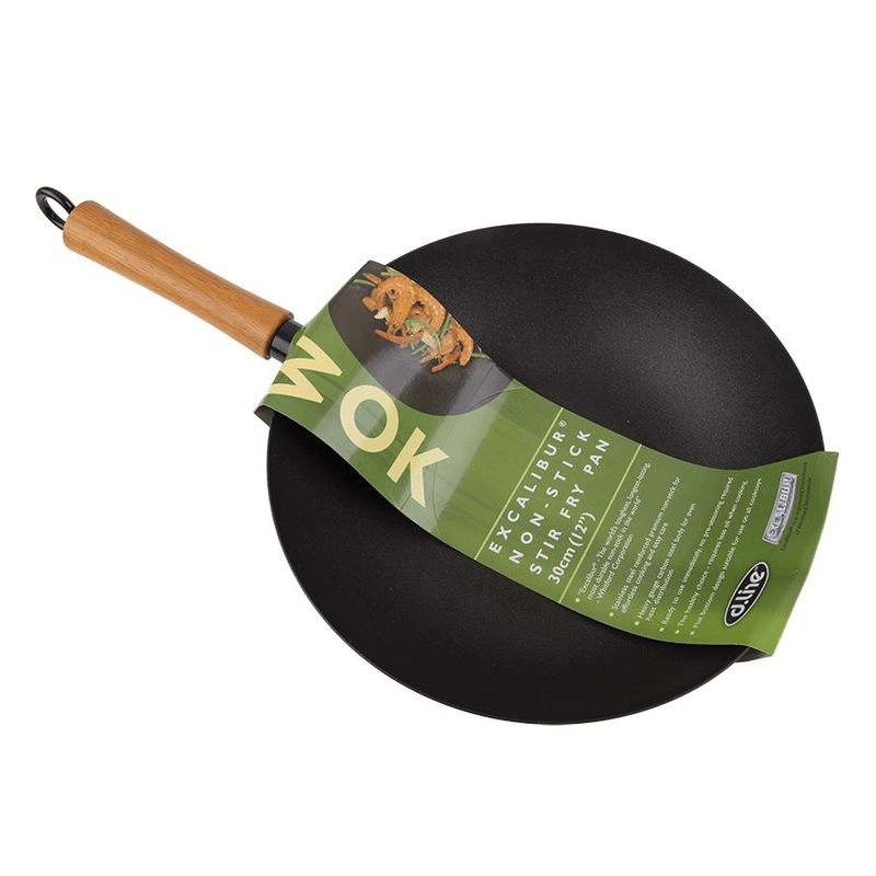 DLINE Dline Non Stick Excalibur Stir Fry Pan 30cm With Wood Handle 