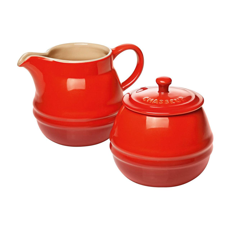 CHASSEUR Chasseur La Cuisson Sugar Bowl And Creamer Set Red 