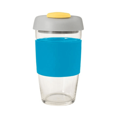 AVANTI Avanti Glass Gocup Reusable Coffee Cup 473ml Blue Grey Yellow #13844 - happyinmart.com.au