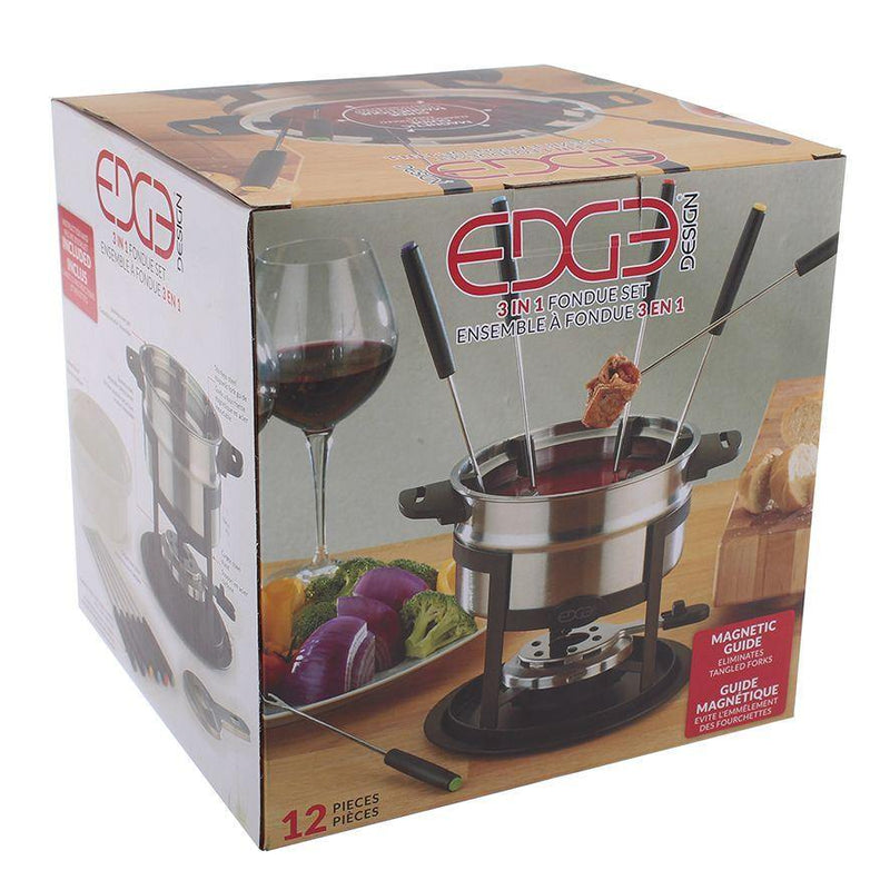 EDGE DESIGN Edge Design 12 Piece Stainless Steel Fondue Set With Magnetic Fork Guide 