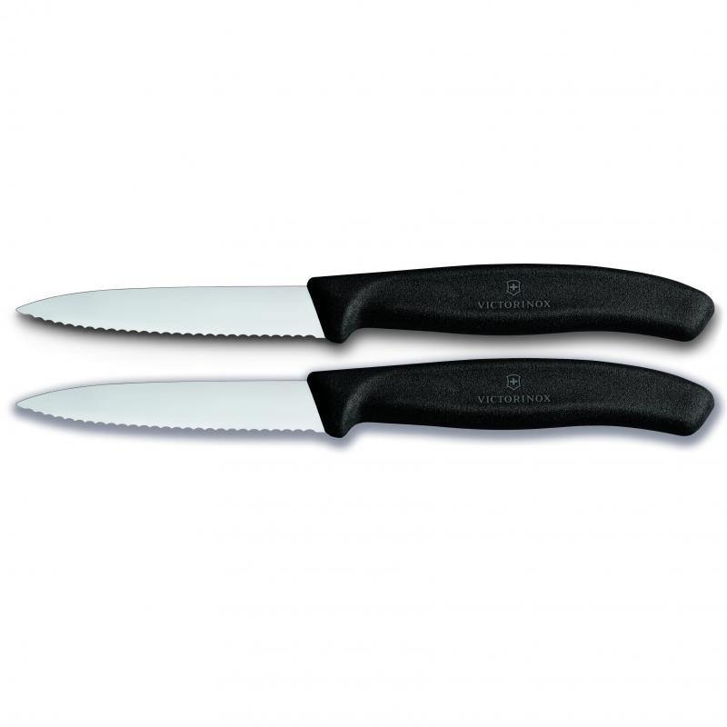 Victorinox Paring Knife Pointed Tip Wavy Edge 2 Pieces Set Classic Black 