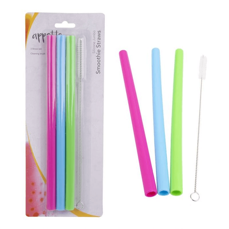 APPETITO Appetito Jumbo Smoothie Straws Set 3 With Brush Asst Colours 