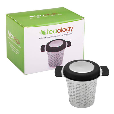 TEAOLOGY Teaology Stainless Steel Micromesh Tea Mug Infuser With Lid Black #3376BK - happyinmart.com.au