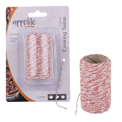 APPETITO Appetito Cotton Cooking Twine 60 Metres With Cutter Red White #3538-1 - happyinmart.com.au