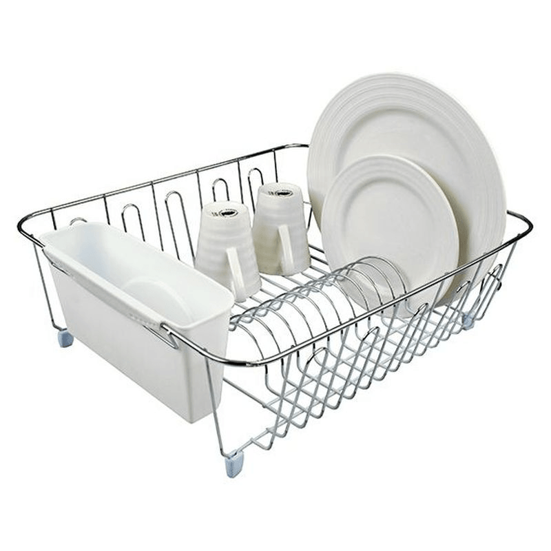 DLINE Dline Large Dish Drainer Chrome Pvc With Caddy White 
