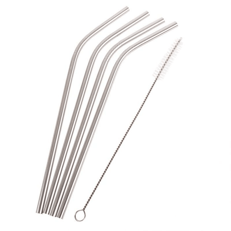 APPETITO Appetito Stainless Steel Bent Drinking Straws Set 4 With Brush 