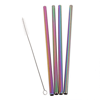 APPETITO Appetito Stainless Steel Straight Smoothie Straws Set 4 With Brush Rainbow #3440RW - happyinmart.com.au