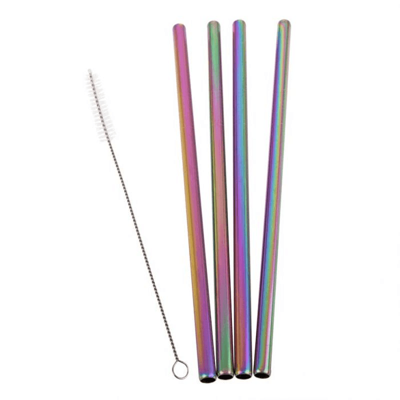 APPETITO Appetito Stainless Steel Straight Smoothie Straws Set 4 With Brush Rainbow 
