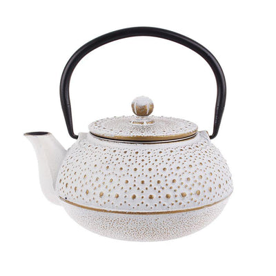 TEAOLOGY Teaology Cast Iron Teapot Beaded White And Gold #4075W - happyinmart.com.au