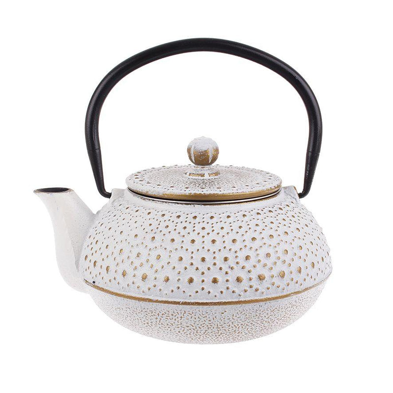 TEAOLOGY Teaology Cast Iron Teapot Beaded White And Gold 