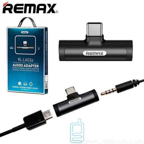 Remax Smooth Aux Audio Plus Headphone Jack Adapter Charging Adapter Type C To Type C Port Black 