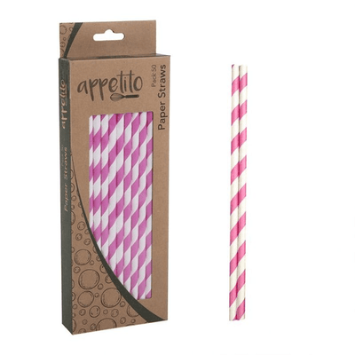 APPETITO Appetito Paper Straws Pack 50 Pink Stripes #3434-03 - happyinmart.com.au