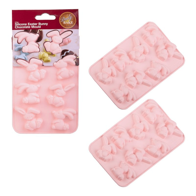 DAILY BAKE Daily Bake Silicone Easter Bunny 8 Cup Chocolate Mould Set 2 Pink 