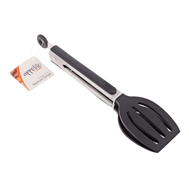 APPETITO Appetito Stainless Steel Spatula Tongs With Lock Rubber Grip Black 